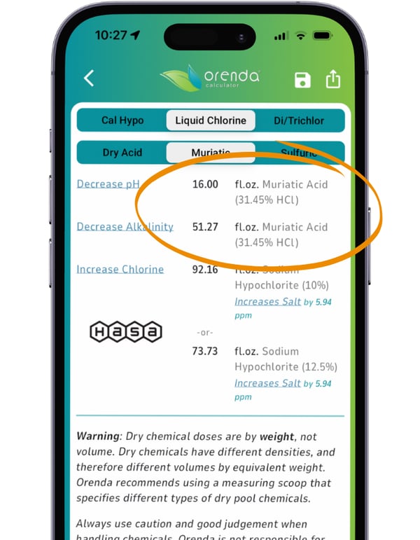 Orenda Calculator, two acid doses for lowering pH and alkalinity