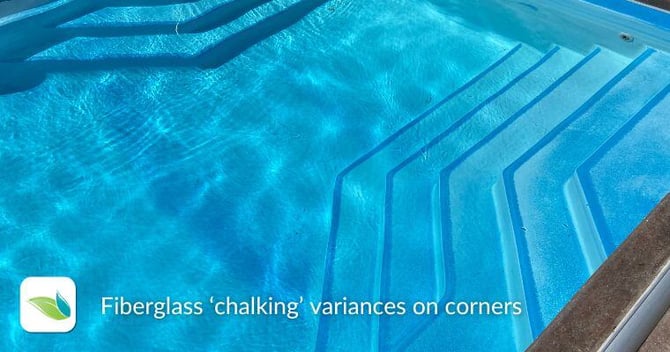 fiberglass pool turned white, fiberglass pool chalking, steps darker than walls